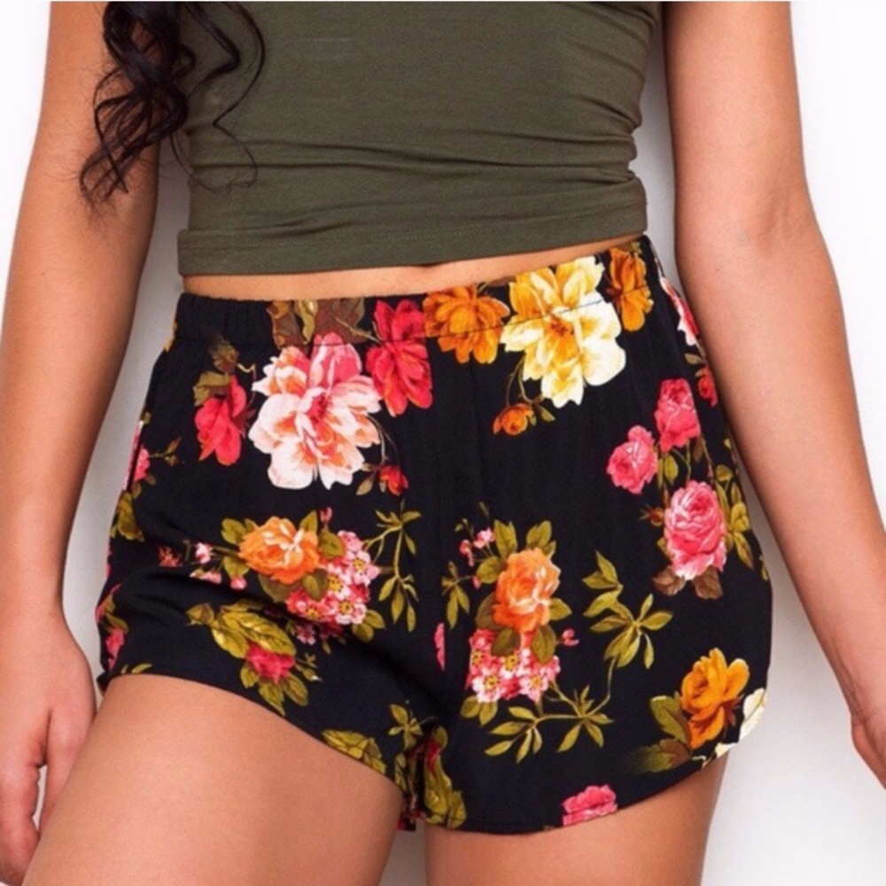Summer Black Floral Shorts